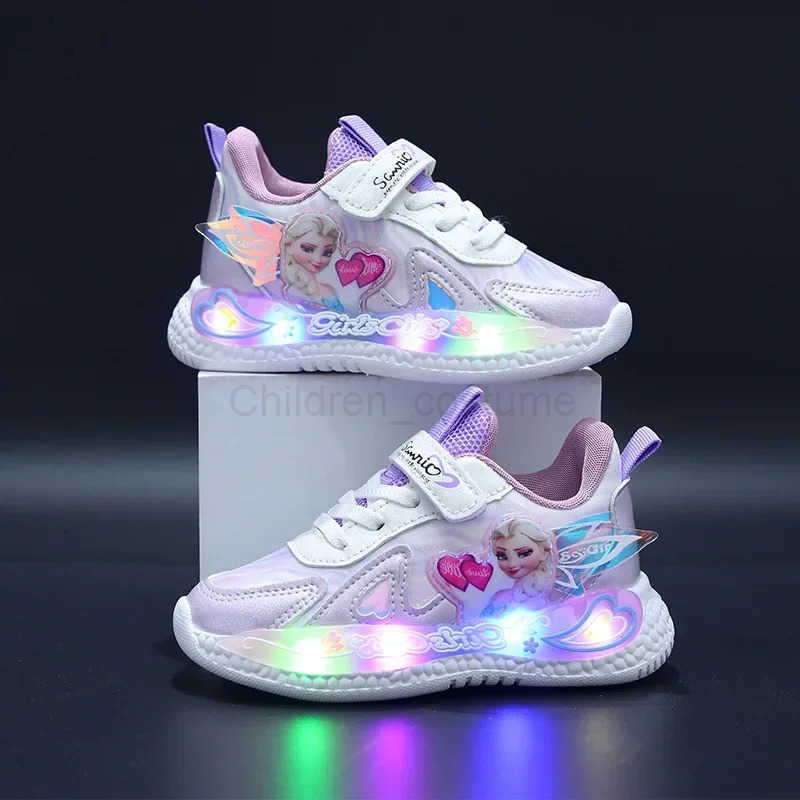 Disney Kids LED Sport Shoes Frozen Elsa Running Shoes Fashion Children Tennis Shoes Girls Luminous Casual Sneakers Basket Shoes H251022