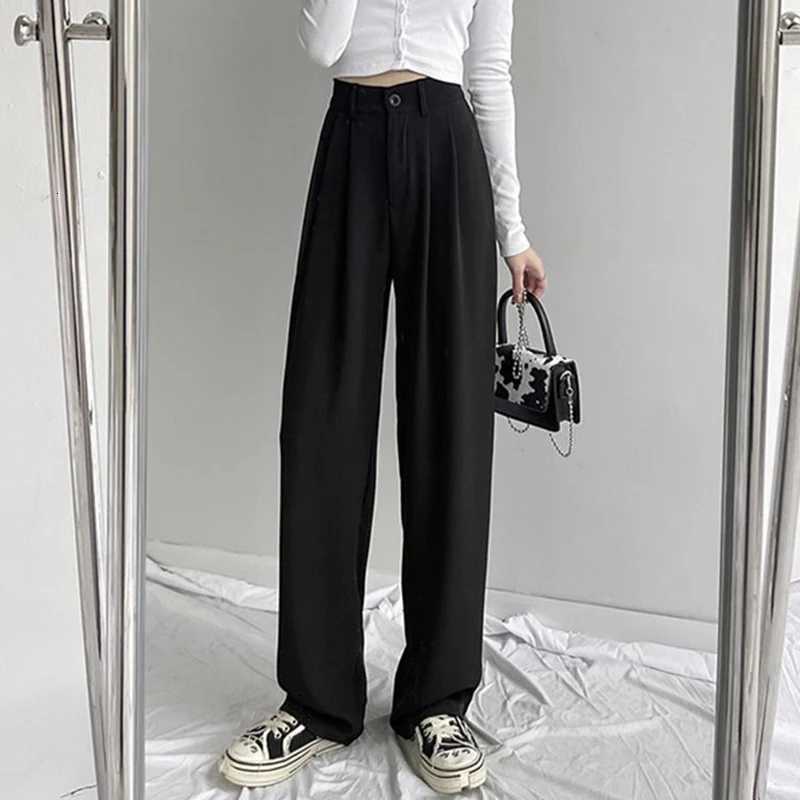 Spring Lady Fashion Concise Baggy Wide Leg Pants Women Straight Leg Casual Suit Trousers Girls Classic Basic Solid Daily SlacksT251022