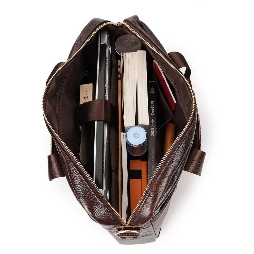 Genuine Leather Mens Briefcase for Work High Quality Laptop Bags Casual Male Shoulder Messenger Top Layer Leather Travel Bags W251022