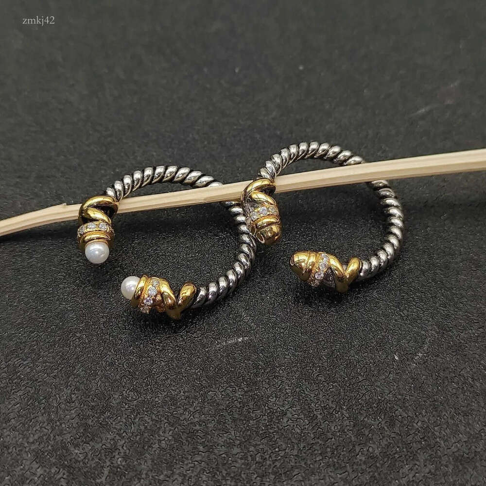 davidlys yurmanly ring Designer Gold Rings for Man Woman Jewellery Round Head Pearl Twisted Wire Wrapped Open Davidlys ring Hip Hop Trendy Fashion Jewelry 537