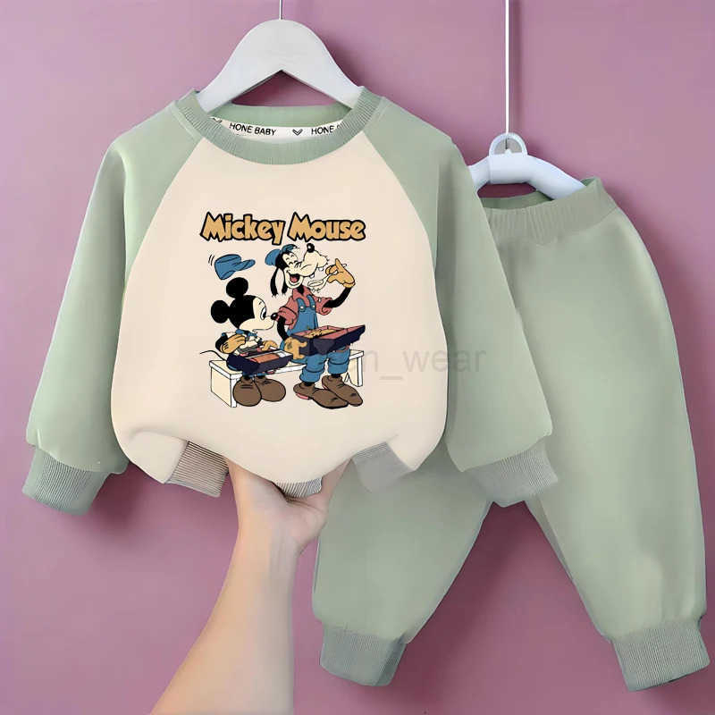 Disney Boys Casual Hoodies and Trousers 2PC Sets Spring Fall Mickey Printed Kids Sweatshirts Set Children Spliced Tracksuit H251022