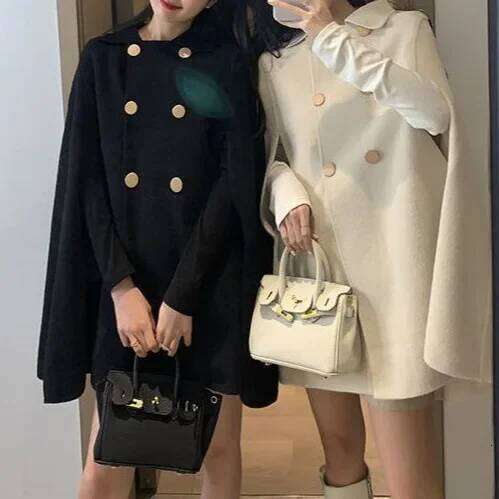 Women's Autumn Winter British Style Woolen Coat Cowl Neck Wrap Casual Loose Fit Versatile Shoulder Length Top Korean Version