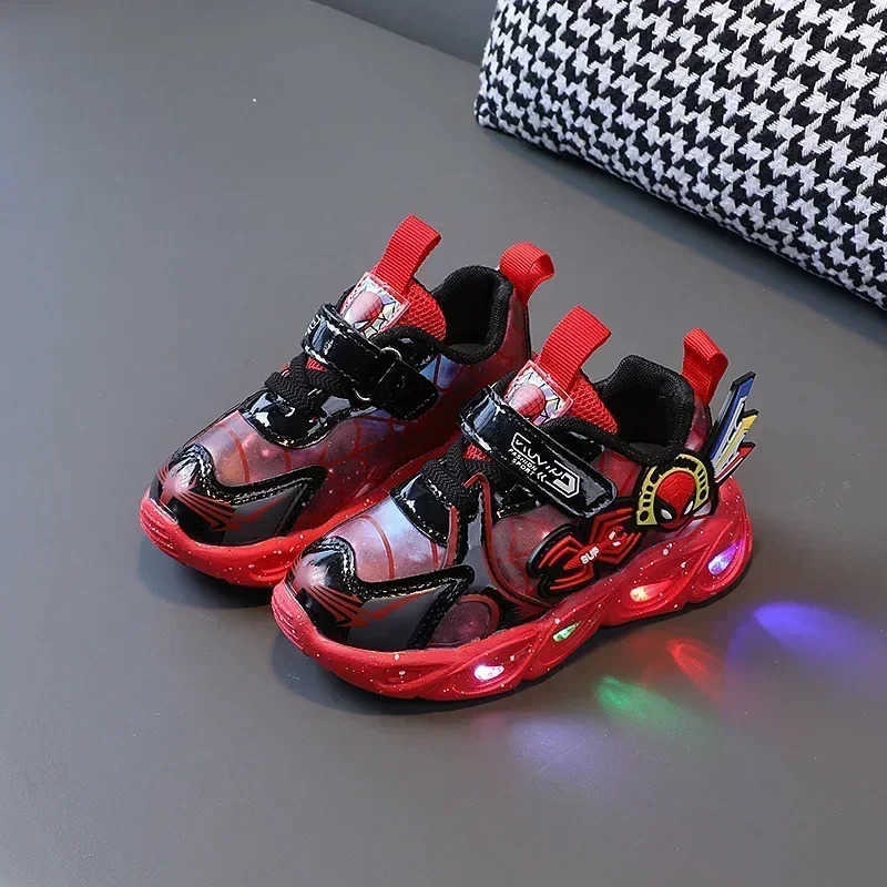 Disney Mickey Mouse Boy Spring and Autumn Girl LED Sports Shoes Running Shoes Lighting Sneakers Cartoon Leather Casual Shoes H251022