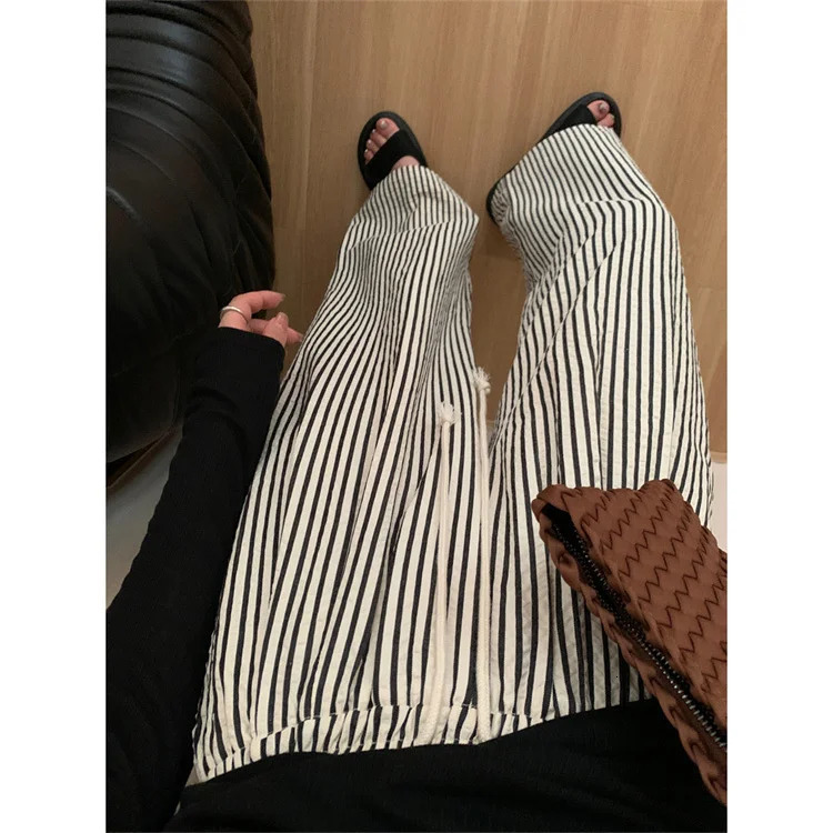 Striped Pants For Women In Summer Loose Slim Casual Wide Leg Straight Leg Long Pants 251022