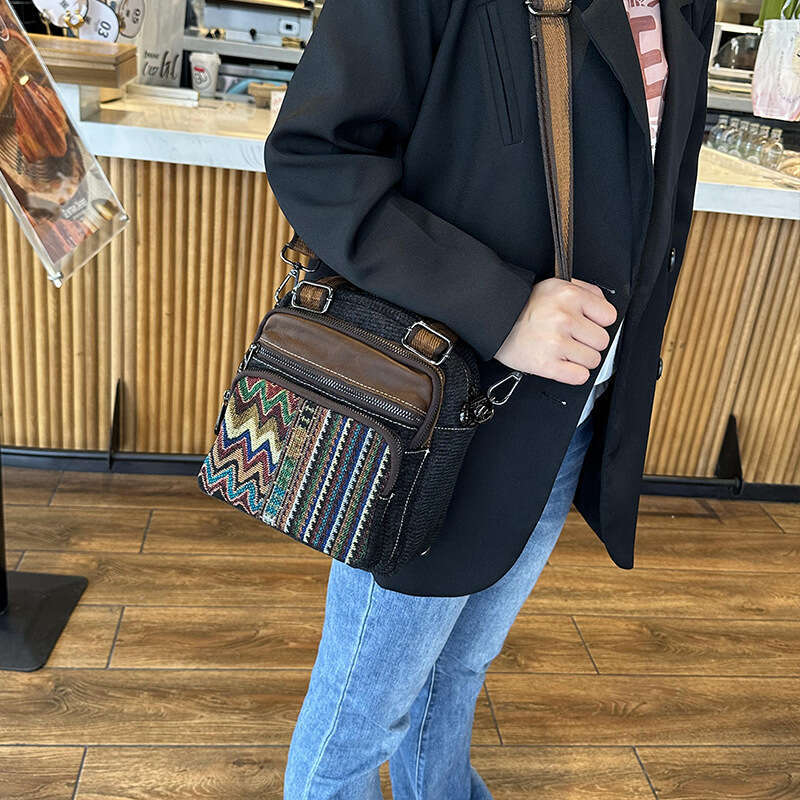 Denim For Women New Color Block Embroidery Multi Use Single Double Shoulder Bag Fashion Handbag With Genuine Leather High Quality