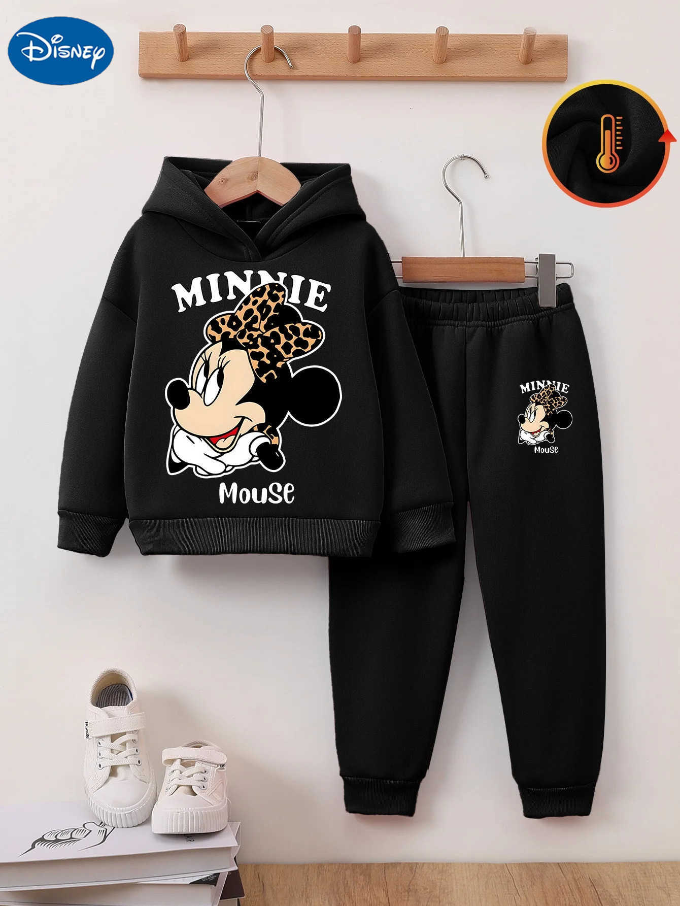 Disney girls twopiece longsleeved pants suit with cute Mickey print new autumn and winter hooded fleece sweatshirt regular H251022