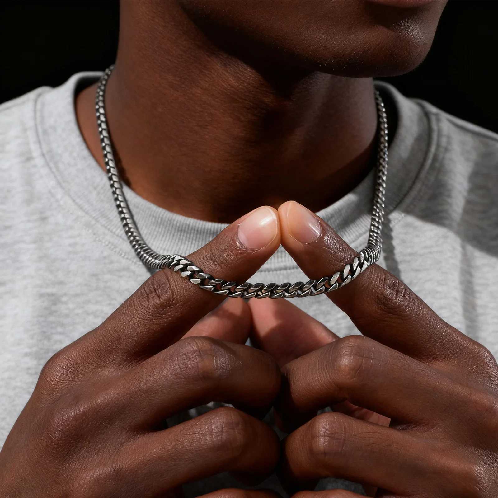 Vintage Chain Necklace for Men Boys357mm Retro Grey Stainless Steel CollarsRock Punk Antique Jewelry Gifts V251022