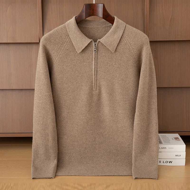 FallWinter 100 Pure Wool Mens Lapel Pullover Sweater Business Knitting Casual Bottoming Cashmere Sweater TopXJ251022