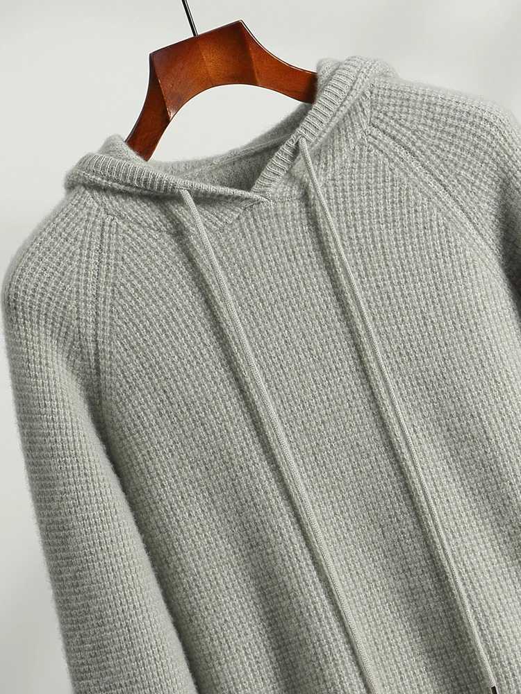 New Basic Mens Sweater Hooded Pullover 100 Cashmere Clothes Autumn Winter Sweater Thick Warm Waffle Texture Casual Knitted TopXJ251022