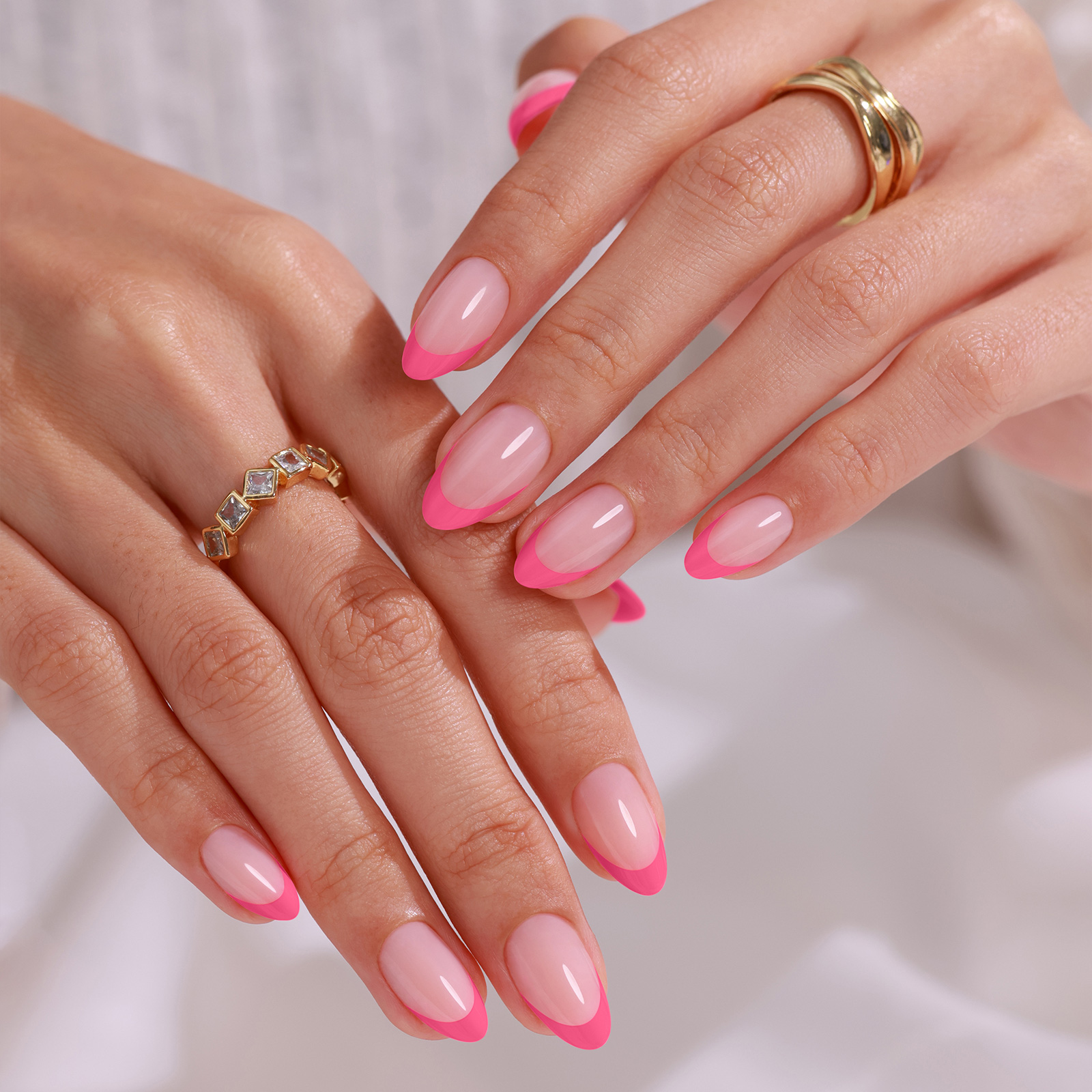 Soft Pink Press-on Nails Fingernail Extensions: Durable French Tip Design Available in Variety of Sizing (Includes Strong Bonding Glue)