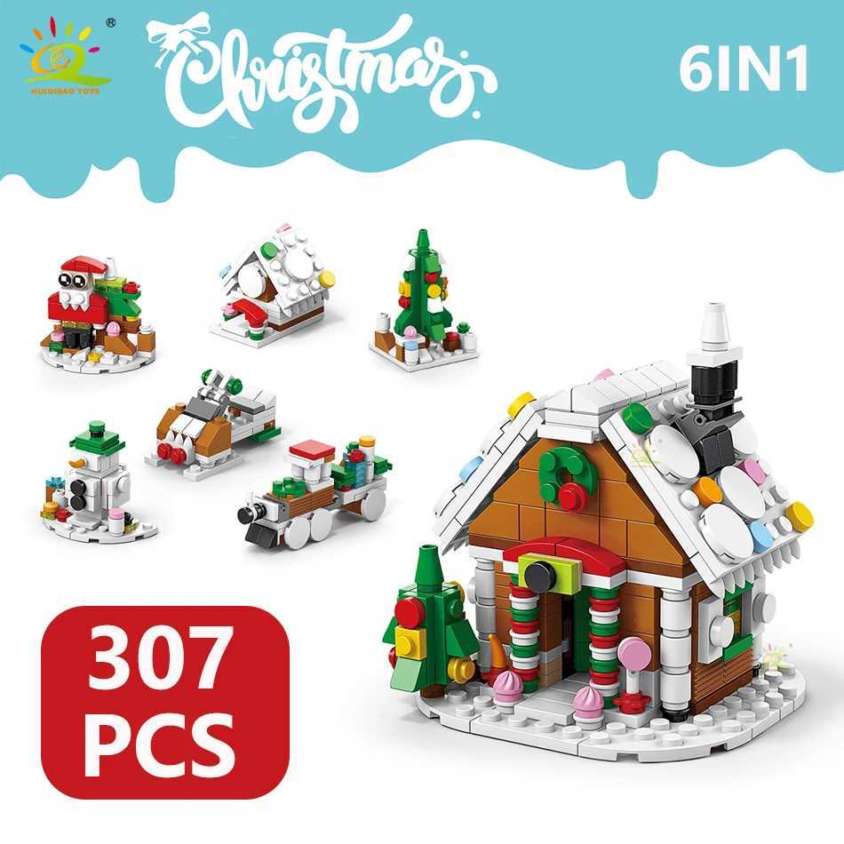 HUIQIBAO 6IN1 Christmas Elk Deer Santa Claus Building Blocks City Snow House Xmas Tree Bricks Set Toys for Children Kids Gift J251022