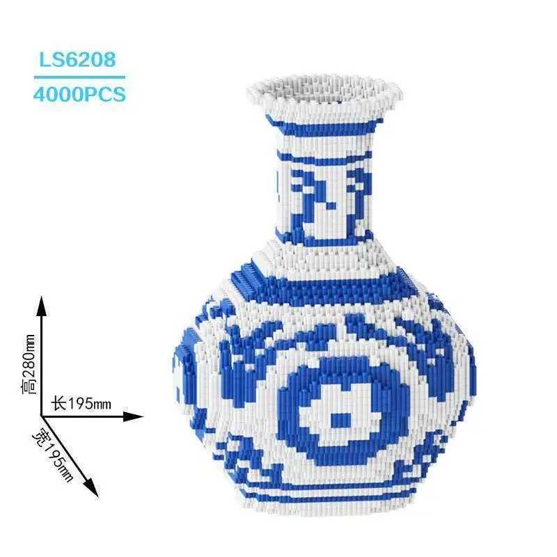 New Chinese Style Blue and White Porcelain Vase Pattern 3D Bear Model Building Block Small Particle Assembly Kids Puzzle Toy J251022