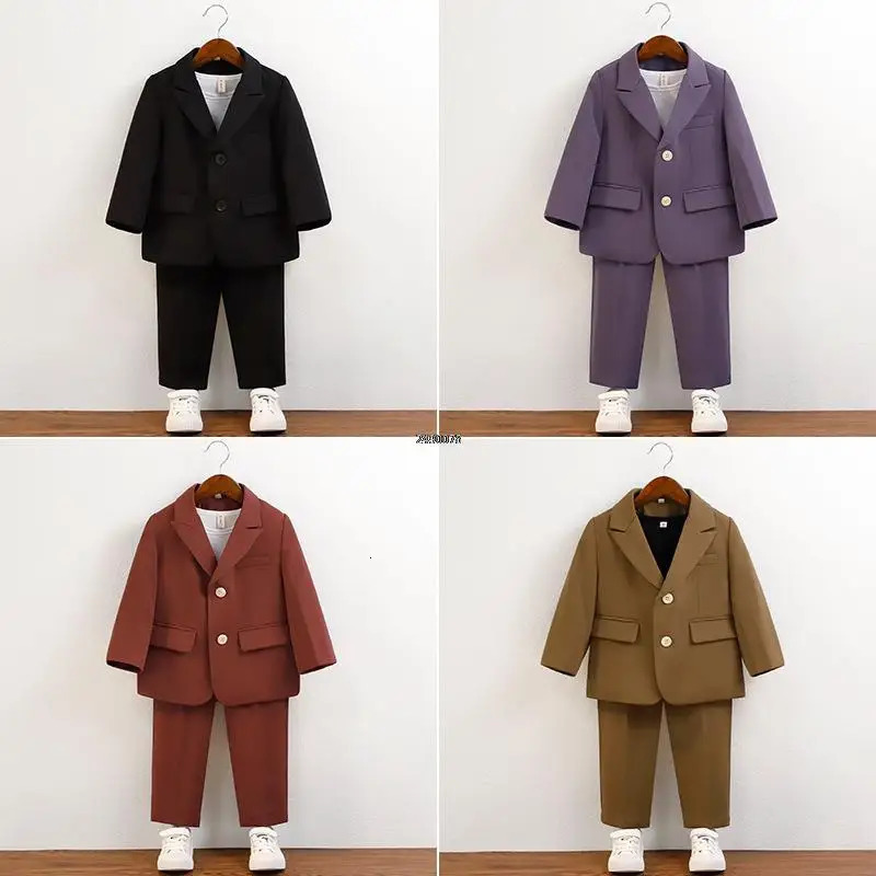 Little Boys Pography Suit Baby Boys Jacket Pants 2PCS Dress Children Formal Wedding Ceremony Costume Kids Performance Blazer 251021