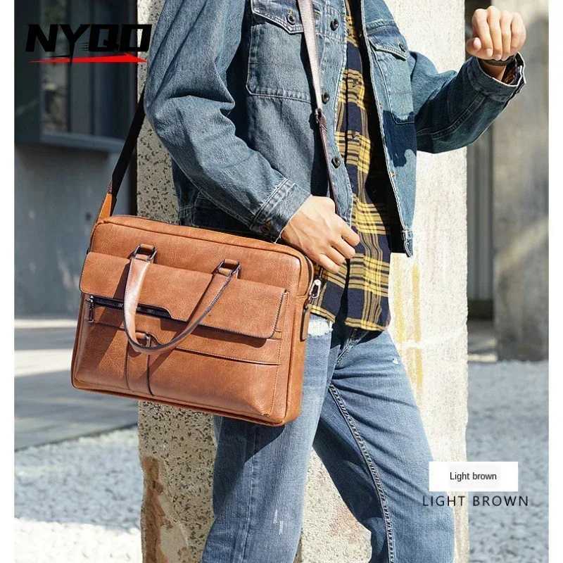 High Quality Business PU Leather Shoulder Messenger Bags Men 14 Inch Laptop Bag Men Briefcase Bag Office Handbag W251022