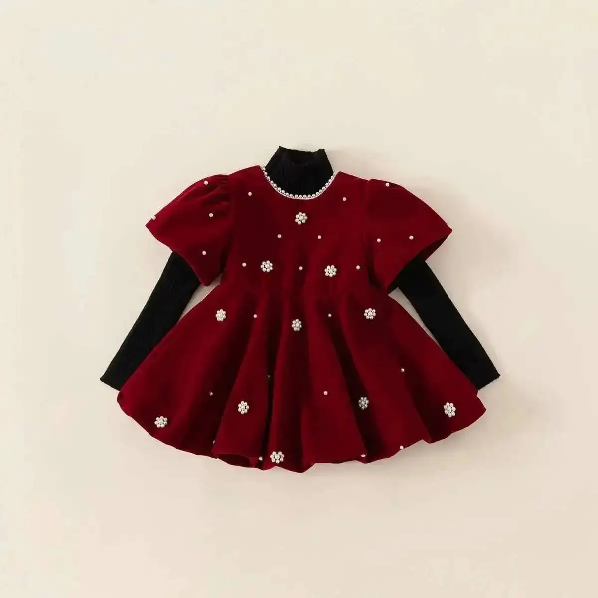 Autumn Winter Children Dress 110Y Girls Pearl Thick Warm Fleece Party Christmas Princess Dresses Toddler Wear Kids Clothing 251021