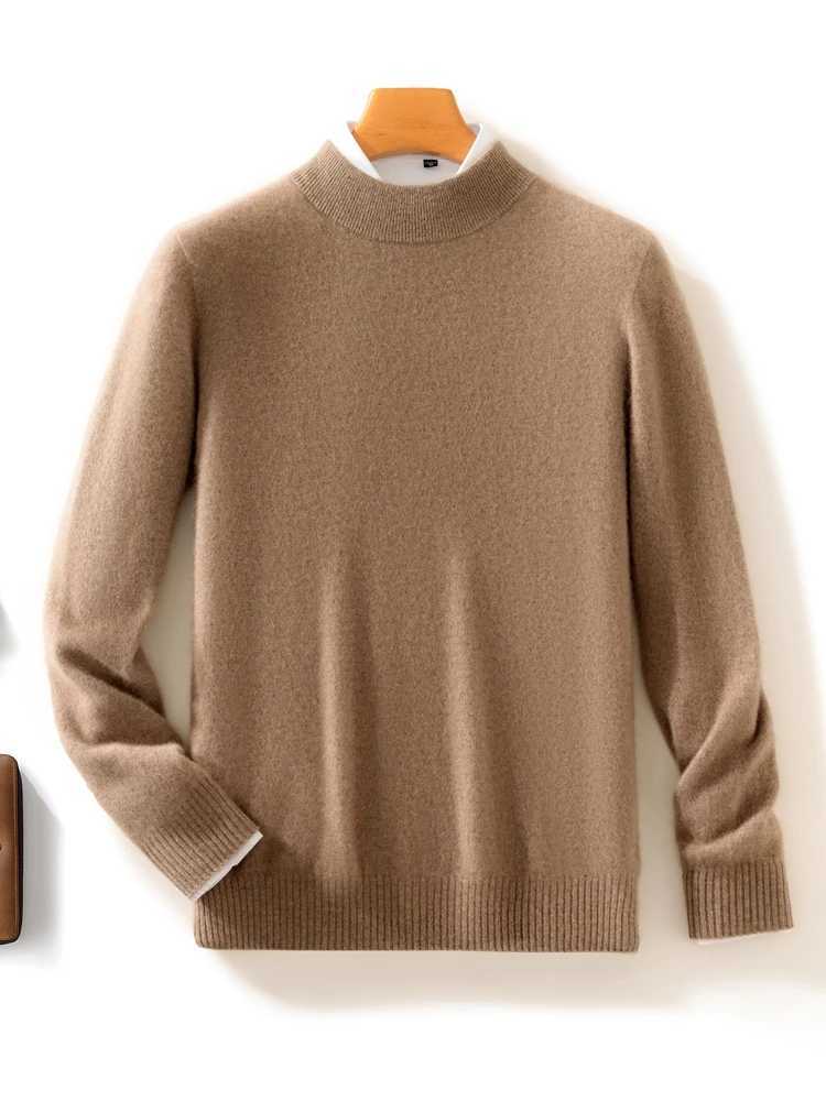 ANGEL Mens 100 Merino Wool Sweater Mockneck Pullovers Autumn Winter Smart Casual Cashmere Knitwear Basic Male Clothing TopsXJ251022