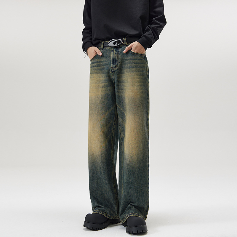 Men's Jeans Retro Blue Button Aipper Luxury brand Design Men Cargo Pants Casual Loose Gothic Trousers Autumn High Street Loose style Black Long P
