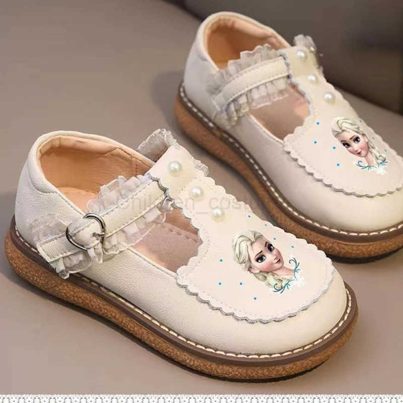 Disney Childrens Girls Leather Casual Shoes Spring Frozen Princess Girls Soft Sole Nonslip Shoes Baby Shoes Lolita Girls H251022
