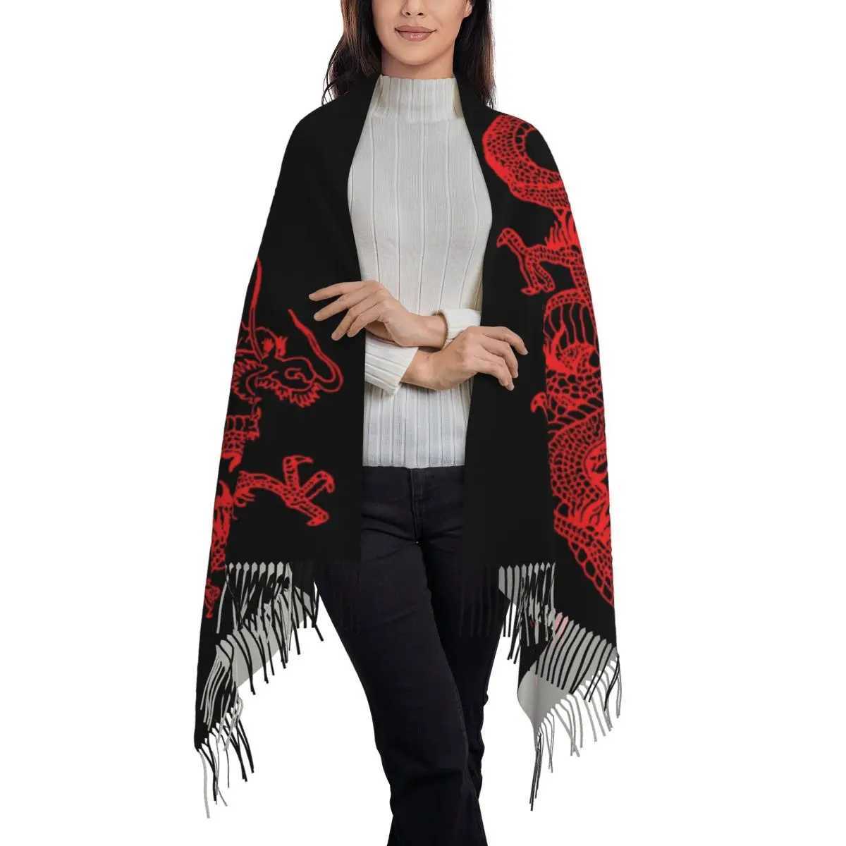 Custom Female Long Red Chinese Dragon Scarves Women Winter Soft Warm Tassel Shawl Wraps Asian Oriental Style Art Scarf J251118
