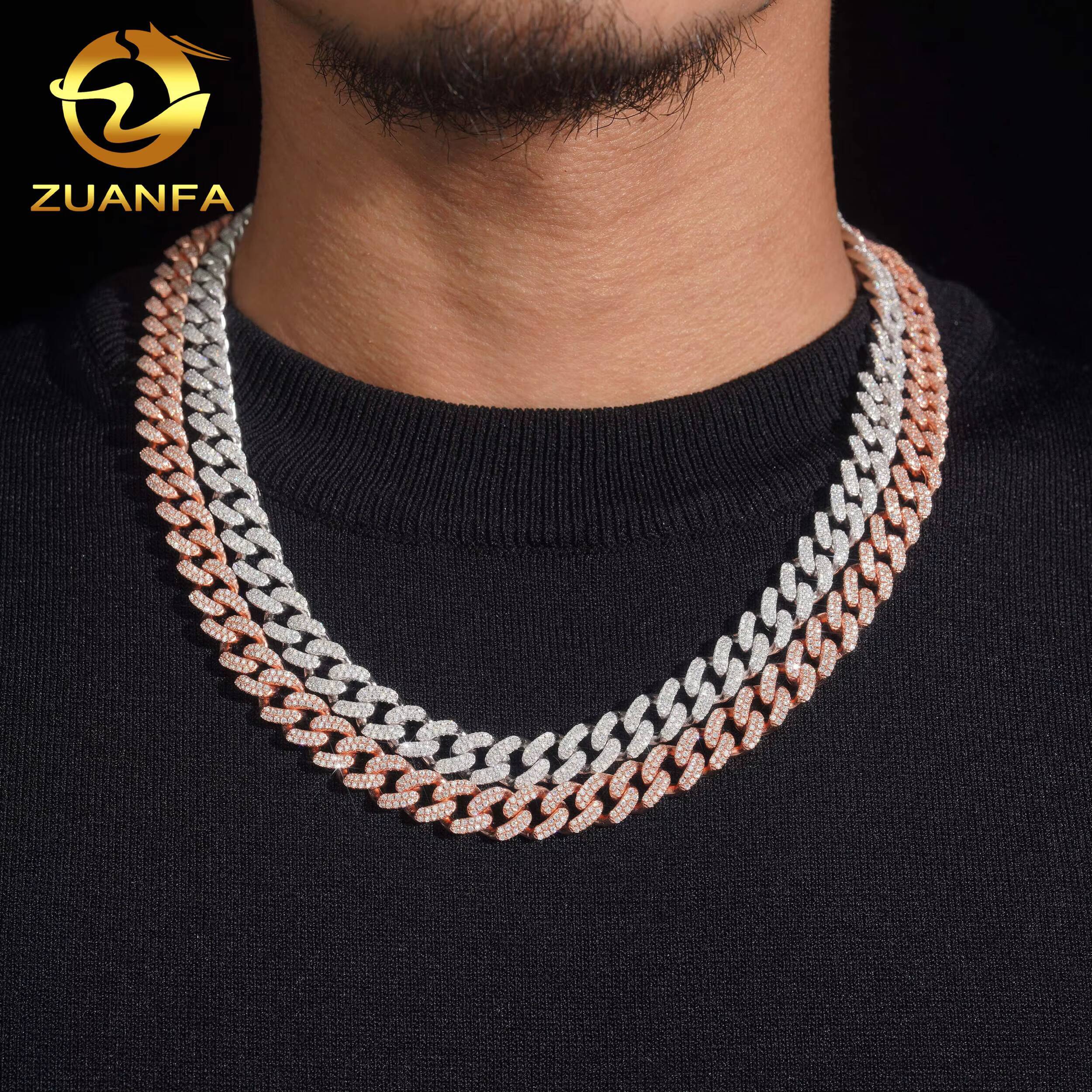 Hot Sale Hip Hop Jewelry 10mm Moissanite Cuban Link Chain 925 Silver Iced Out Moissanite Cuban Chain