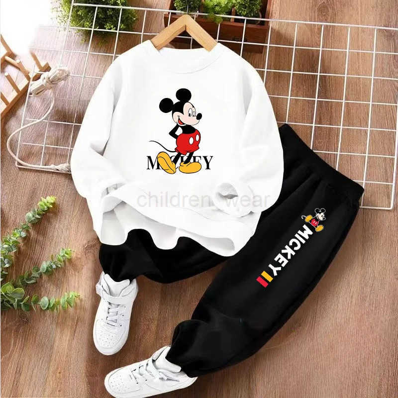 Disney Childrens Hoodies Sets Spring and Autumn Mickey Printed Boys Sweatsuit Kids Breathable Pullover and Pant 2 Piece Set H251022