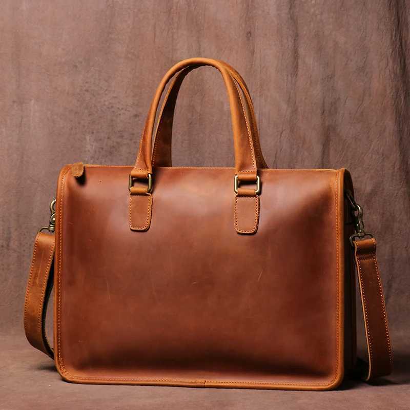 Mens Bag Crazy Horse Leather Men Briefcase for Laptop 14 Messenger Mens Leather Business Office Bag A4 File W251022