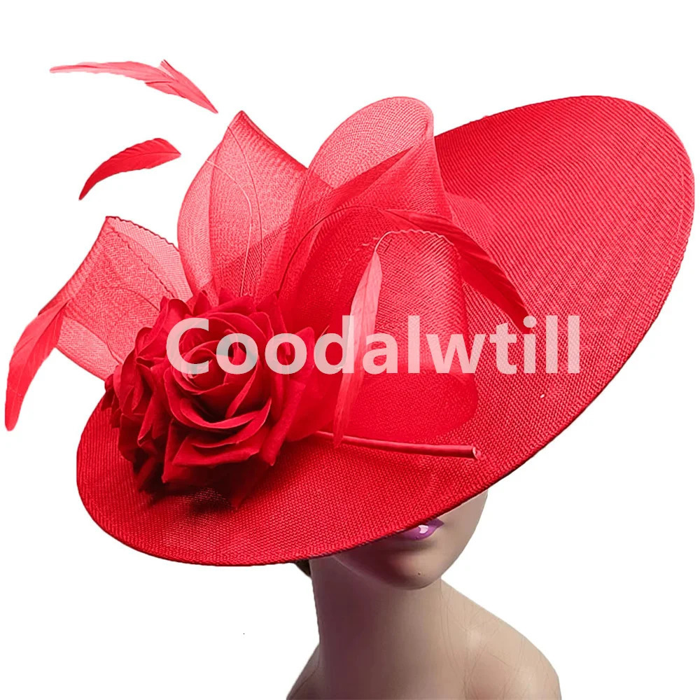 Big Flower Fascinators Hat Headpiece Women Kentucky Church Millinery Cap Ladies Derby Feather Pillbox Fascinator Hats 251016