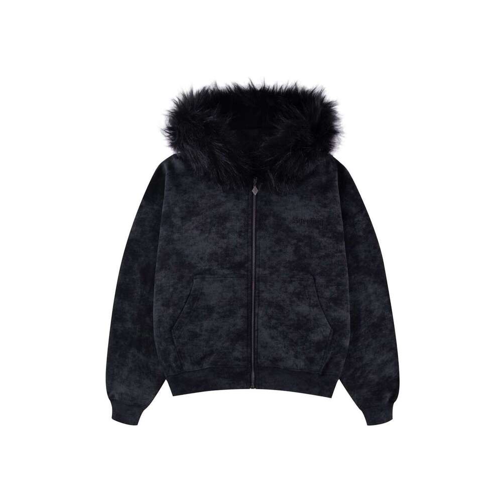 Fashion Camouflage Print Fur Collar Couple Style Street Loose Hooded Cardigan Sweatshirt
