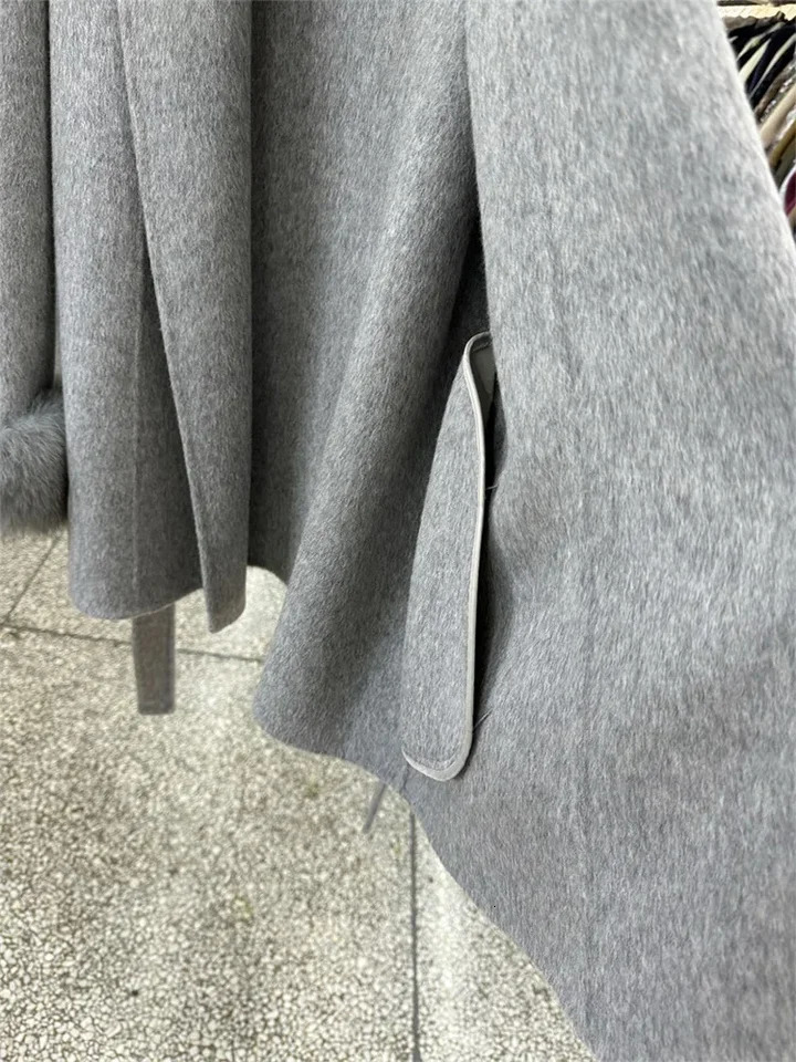 Natural Fox Fur Thick Doublesided Wool Coat Female Short Autumn Winter Loose Laceup Woolen Coats Women Fashion Overcoats 251020