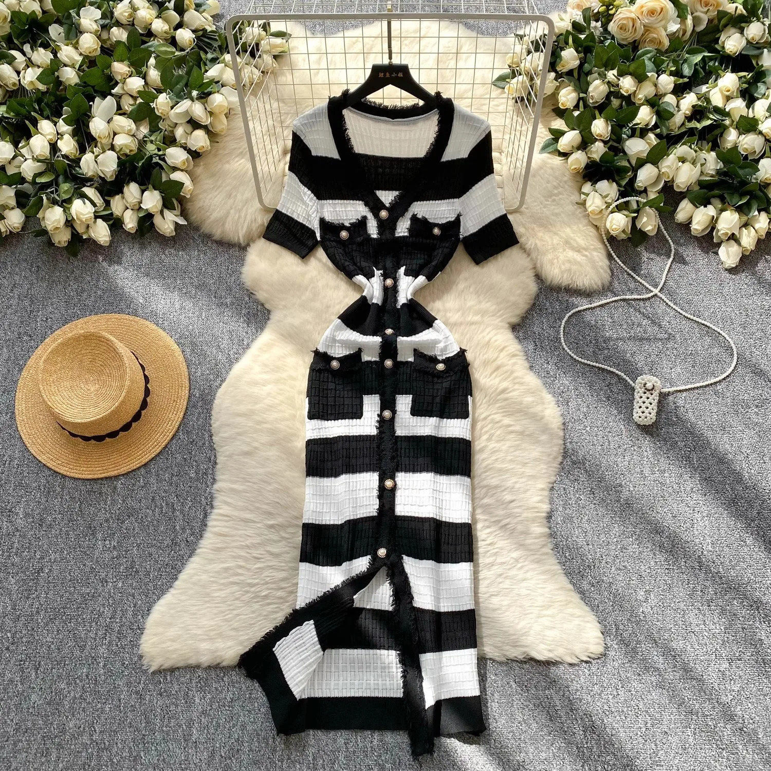 YuooMuoo Chic Fashion Sexy Package Hips Knitted Long Dress Spring and Summer Elegant Slim Waist Office Lady Sweater Dress 251020