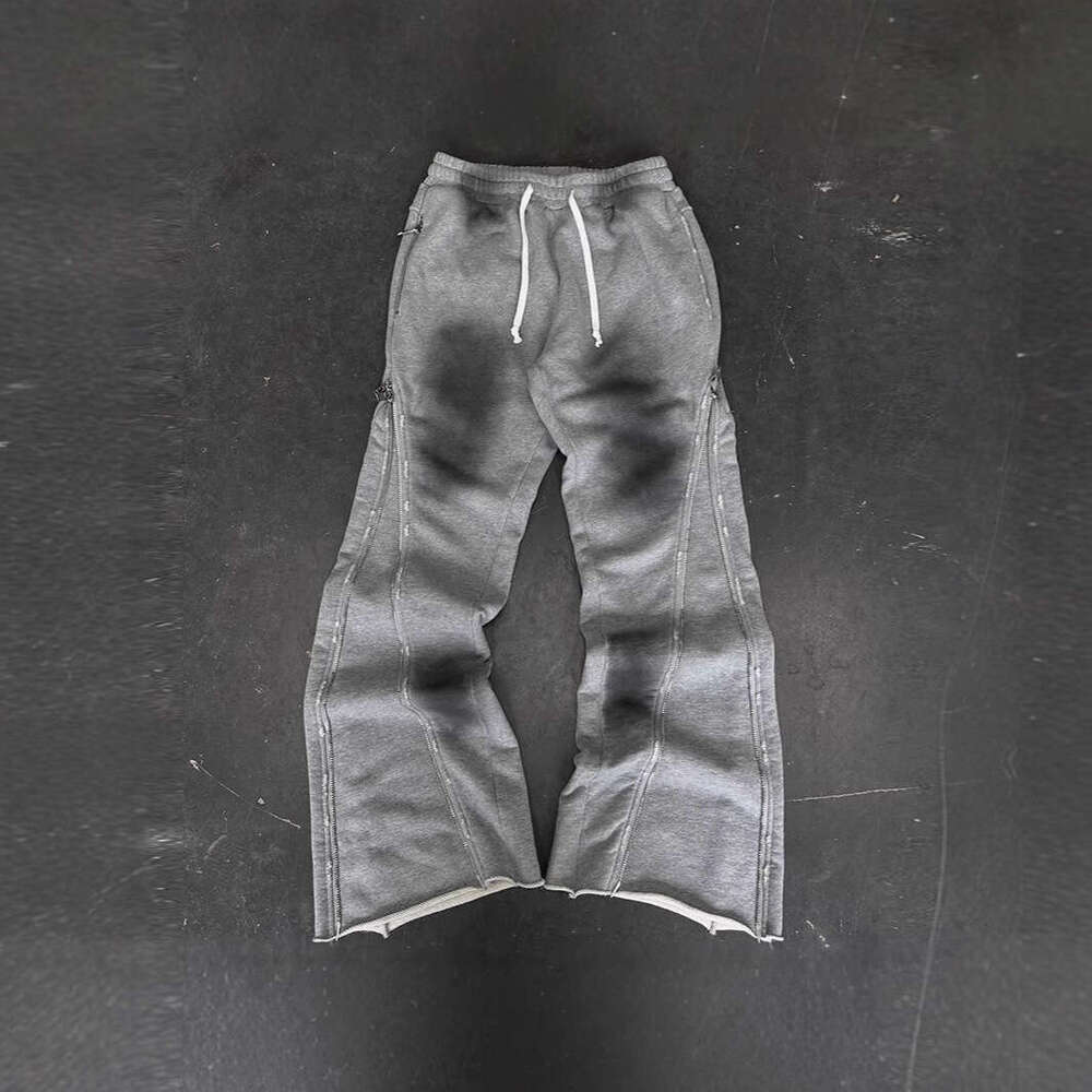 Early Spring New Long Pants Heavy Knit Zipper Design Street Style Niche Fashion Vintage Unisex Threaded