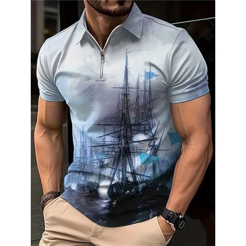 Polynesian Pattern Polo Shirt Men Hawaii Maori 3d Print Lapel Short Sleeves Loose Button Tee Shirts Casual Streetwear T-ShirtX240920