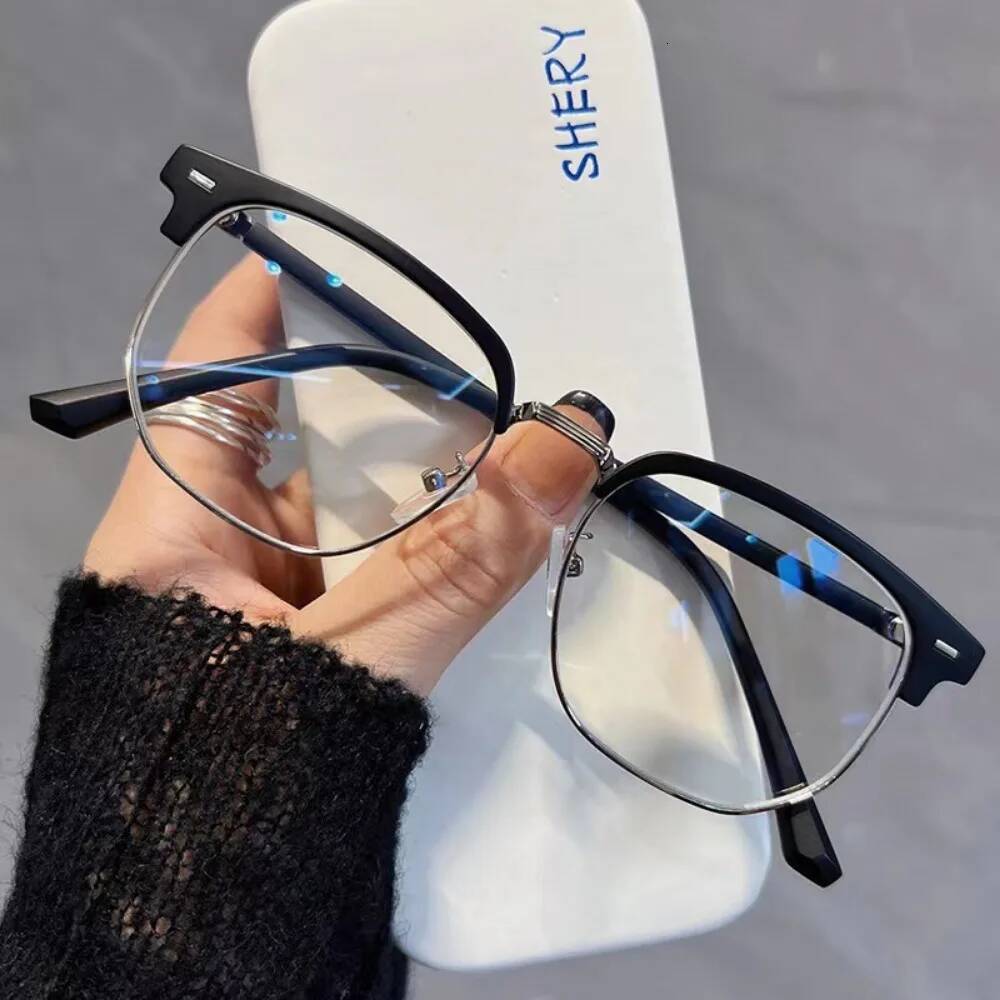Fashion unisex square Plain for men women Metal frame polygon eyeglasses Gentle Black anti blue light glasses ddmythur