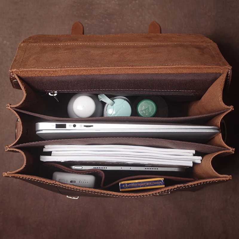 GURO Vintage Crazy Horse Cowhide Handbag Briefcase Mens Genuine Leather Backpack Luxury Shoulder Bag Multifunctional Crossbody W251022