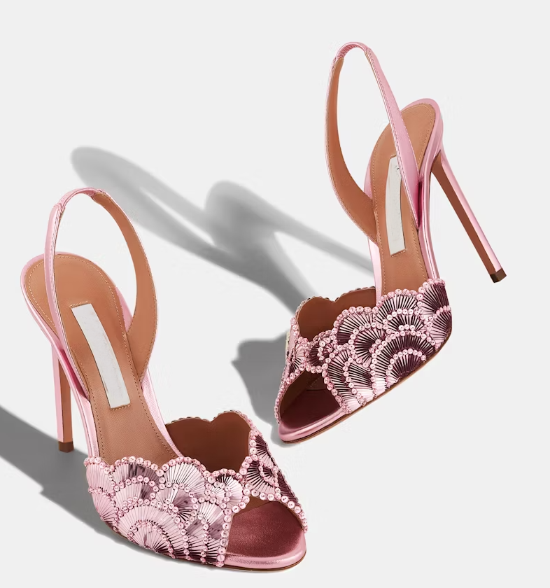 Ce Soir Mule 75 Sequins & Crystals embellished Scalloped Metallic Leather Sandals