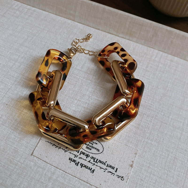 Leopard Print Square Interlocking Earrings Necklace Bracelet Set Fashion Collarbone Chain Niche Jewelry for Women - view 7