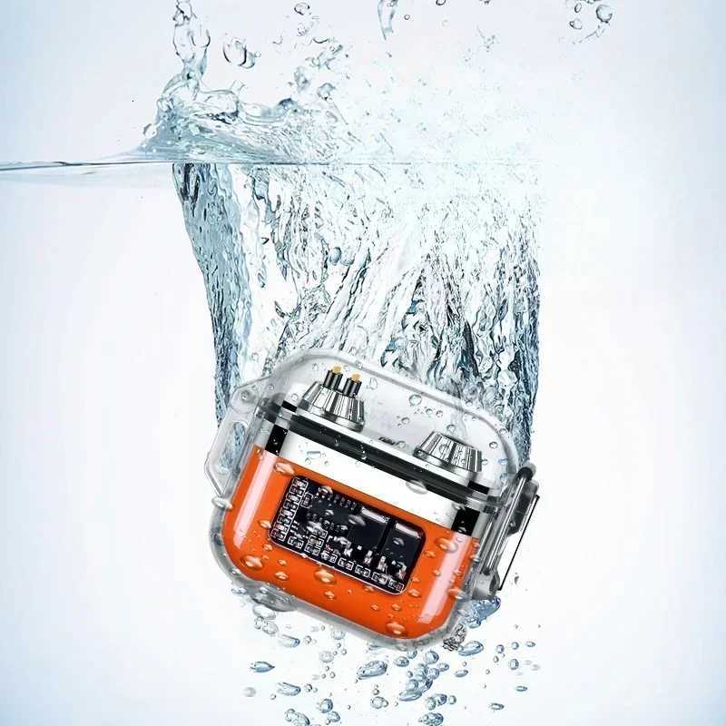 Waterproof Lighter Double Arc Mini Electronic Windproof Lighter Electric Transparent USB Rechargeable Lighters Outdoor Camping C251022