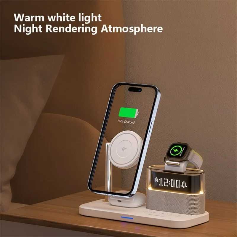 Qi2 5 In 1 Magnetic Wireless Charger Stand LED Night Light Alarm Clock for iPhone IWatch Airpods Fast Charging Station J251114