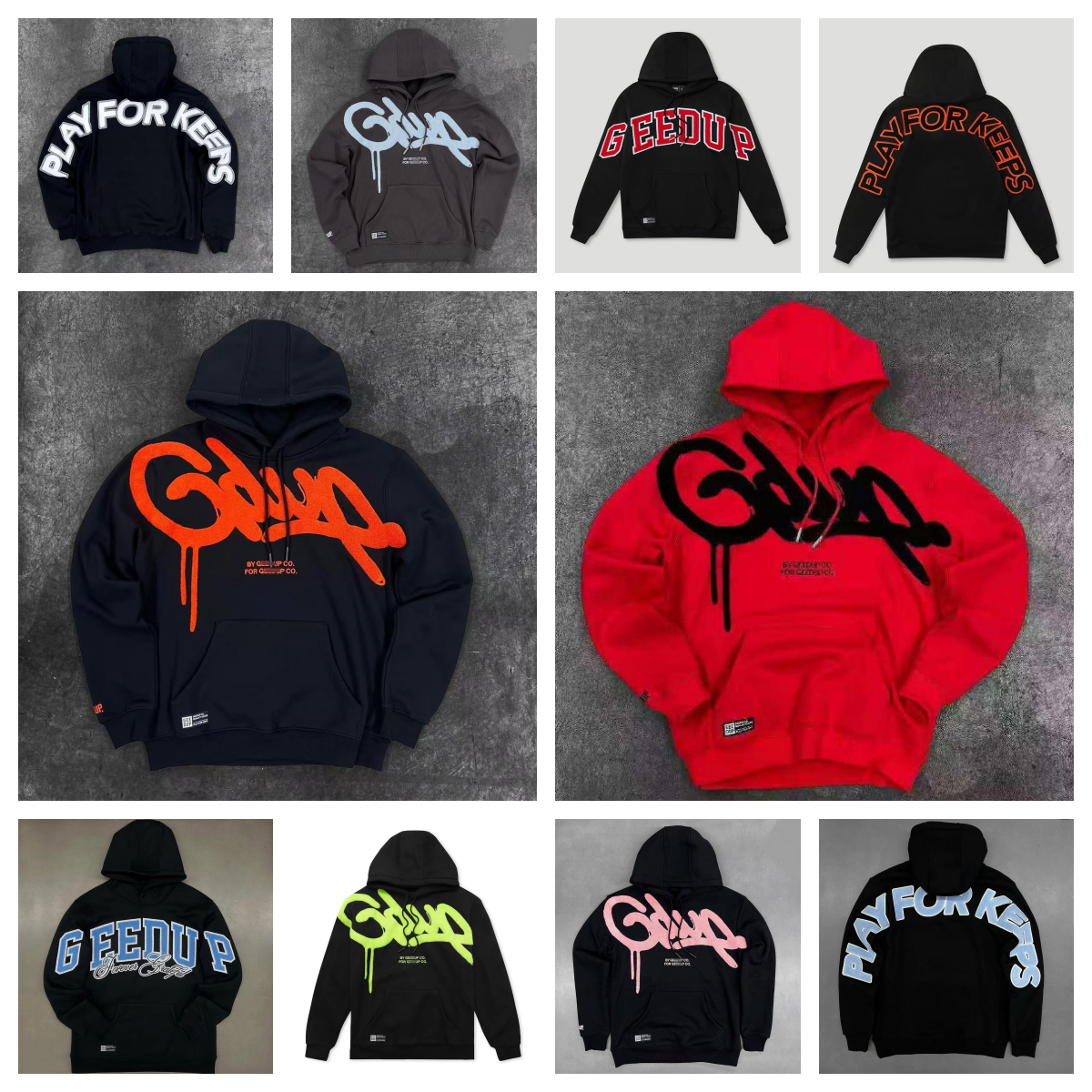 Men's Hoodies American Vintage GEEDUP High-quality Fleece Embroidery Version Hoodie Street Fashion Trend Sweatshirt Women Hip Hop Gothic Casual L