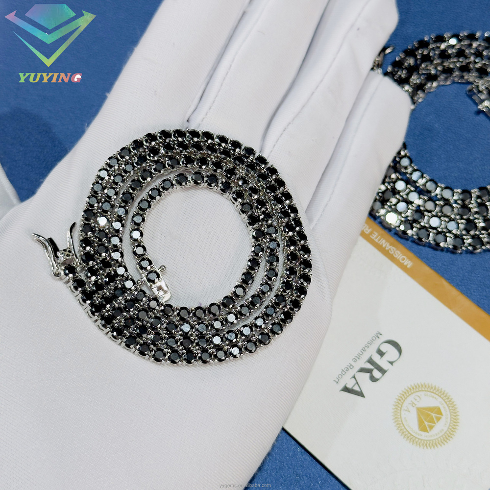 Factory Price Black Moissanite Tennis Chain Jewelry 925 Sterling Silver 2mm65mm VVS Black Mossanite Tennis ChainBracelet