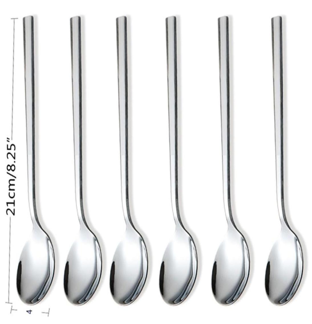 Eco-Friendly 6pcs Stainless Steel Dinner Spoons Long Handled spoon Coffee Milk Spoons Korean Round Soup Dessert Spoons2608127