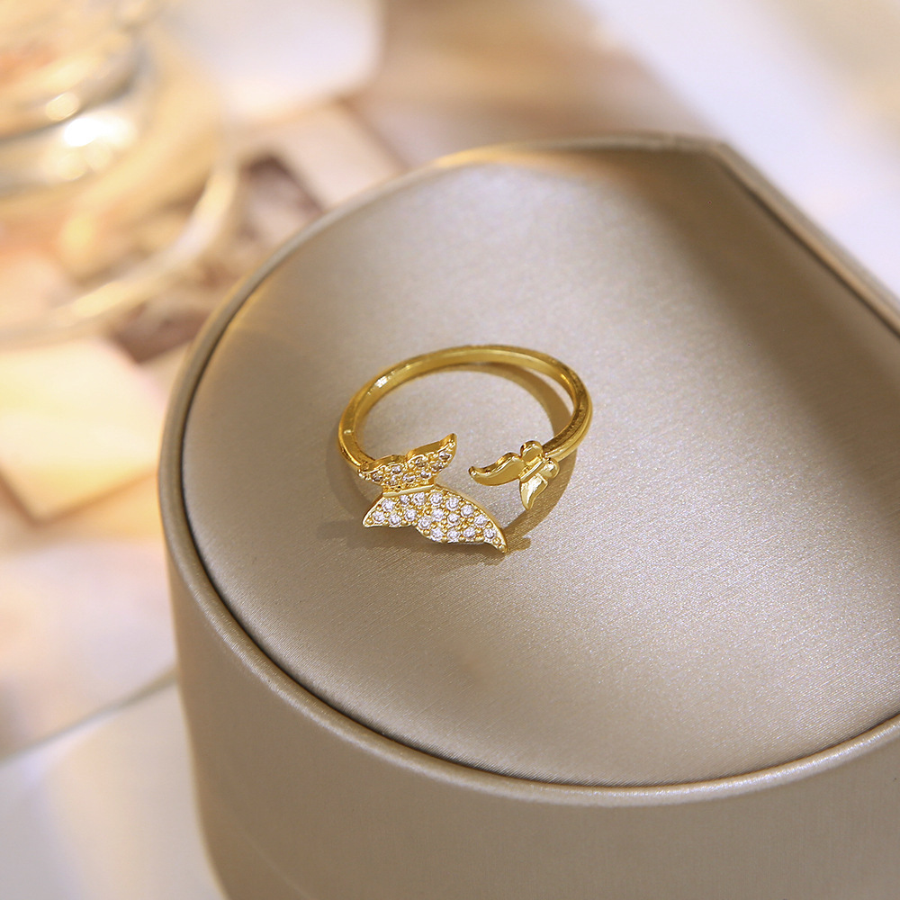 Designer ring Full Diamond butterfly Zircon Clover Flower Ring for Women Light Luxury Fashionable Adjustable Opening free shipping Valentine's Da