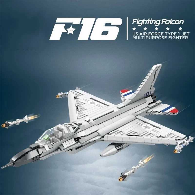 1427PCS Fighting Falcon F16 Fighter Building Block USA Military Plane Model Bricks Desktop Decoration Toys Kids Holiday Gifts J251022