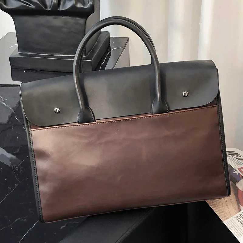 Genuine Leather Mens Briefcase Vintage Natural Cowhide Handbag Large Capacity Crossbody Bag Casual Fashion Computer Bag W251022