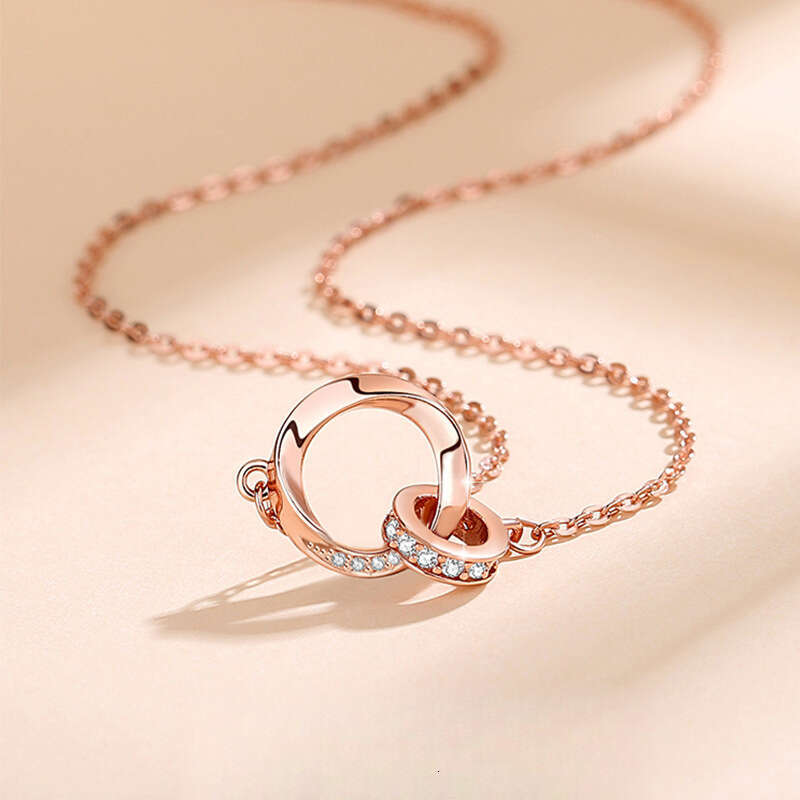 Necklace Designer luxury Double Ring pendant necklace for Women men Ins Style Geometric Circle Zircon inlay Copper plated with gold Festival vacation 