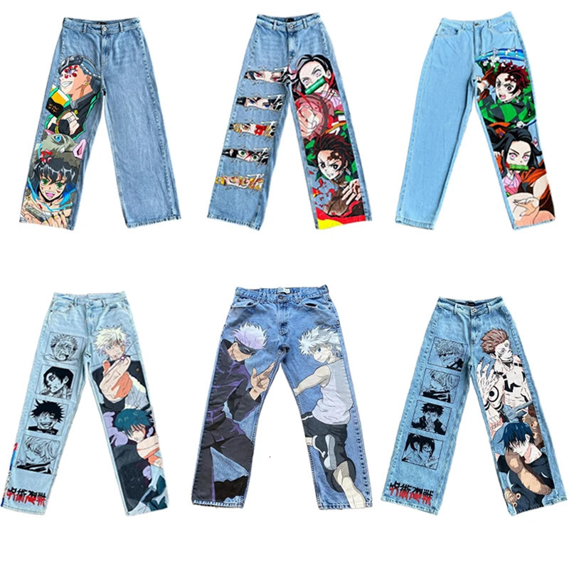 Y2K baggy jeans Anime Harajuku print pattern Vintage Streetwear fashion Hip Hop men women high waisted Casual wide leg jeans251021