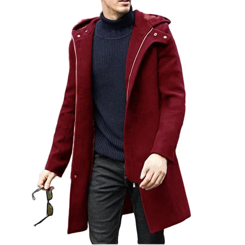 Autumn Winter Mens Woolen Coat Casual Fashion Hooded Zipper Coats Midlength Lining Clothing 251017
