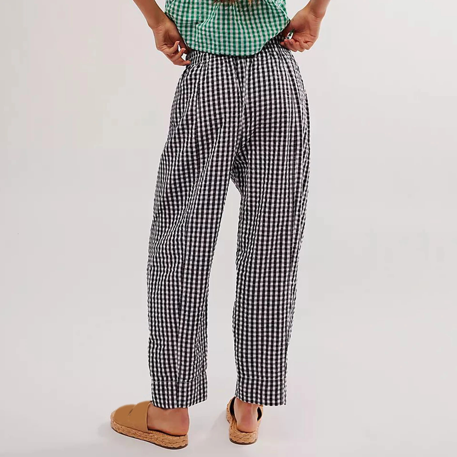 Y2K Gingham Wide Leg Lounge Pants Plaid Drawstring Pajama Pants Checked Loose Fit Pj Pants Trousers Casual Home Pant 251016