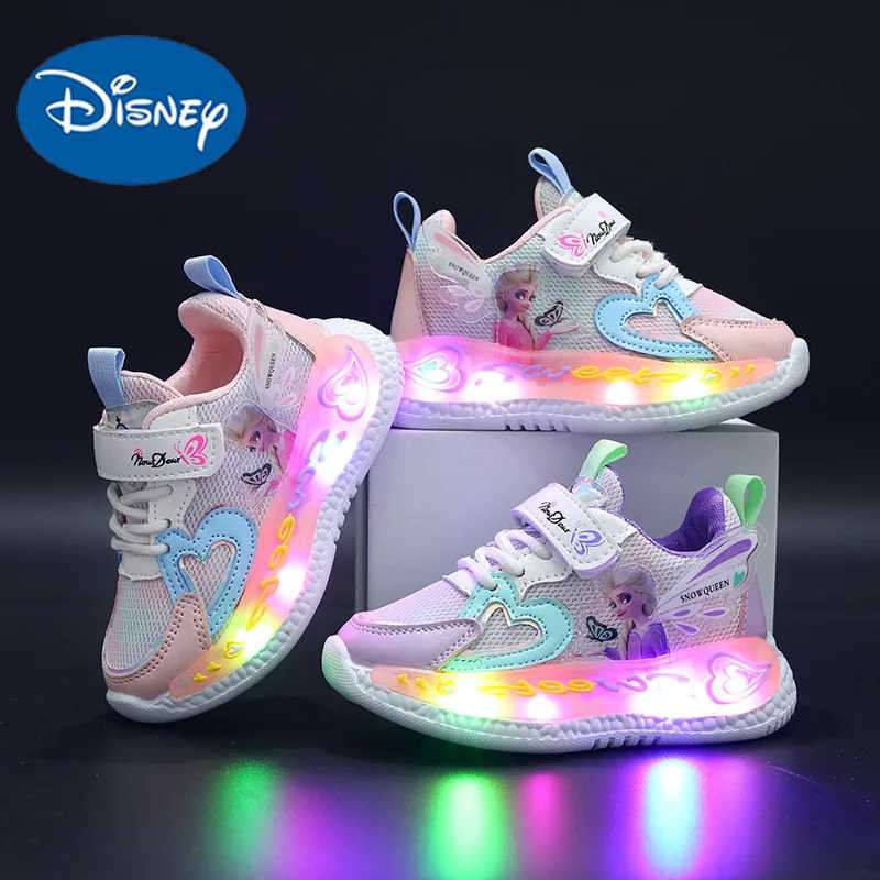 Disney Children Led Shoes Kids Girls Sneakers Frozen Elsa Princess Lighting Shoes Pink Purple Casual Sports Shoes Size 2131 H2510221