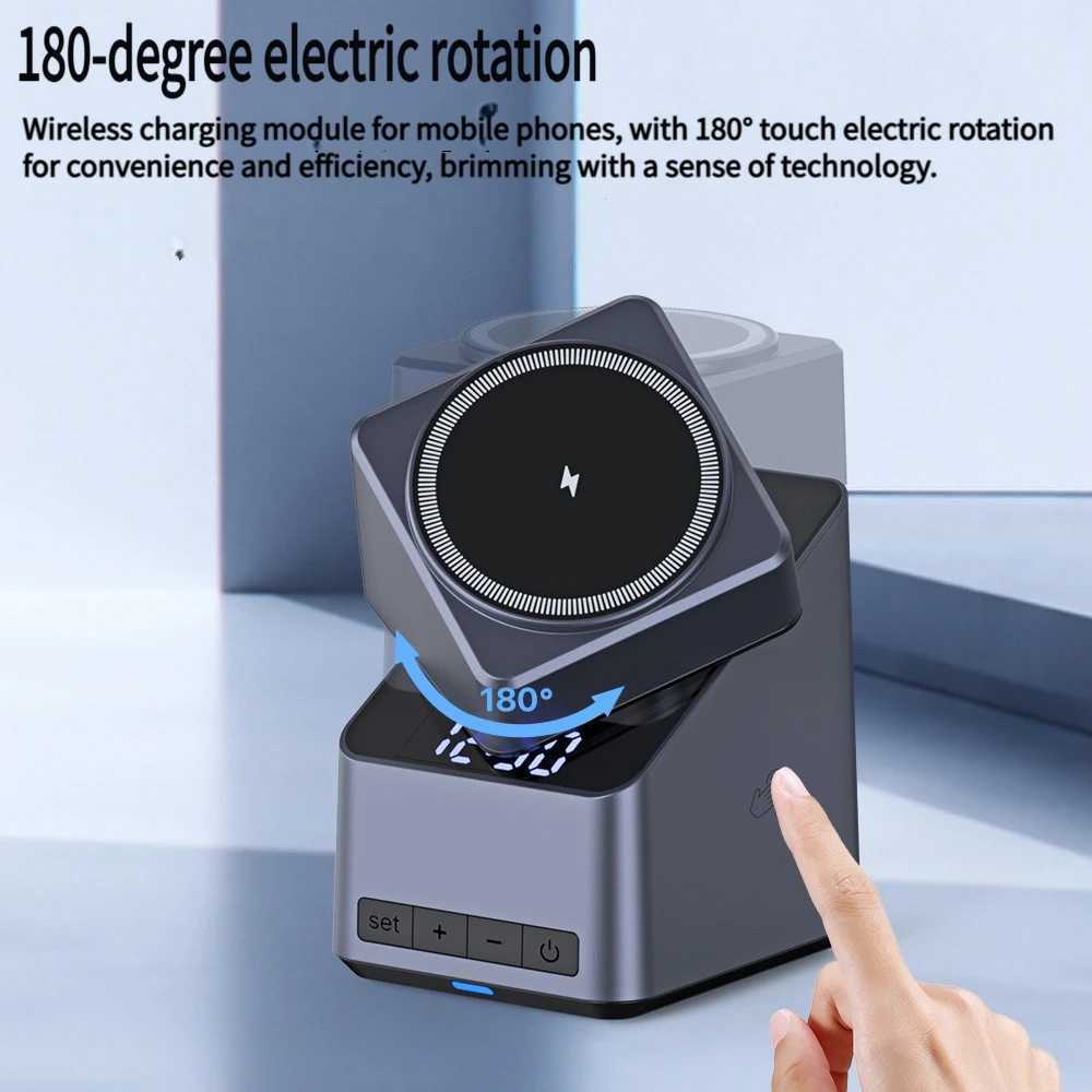 4 In 1 Magnetic Wireless Charger OneTouch 180 Rotation Digital Clock DisplayFast Charging Station For iPhone iWatch AirPods J251114